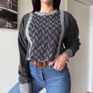 Vintage Grey Textured Knit Oversized Sweater
